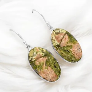 Unakite Solid 925 Sterling Silver Earrings