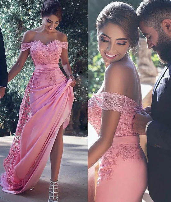 Unique Chiffon Lace Sweetheart Long Prom Dresses, Bridesmaid Dress