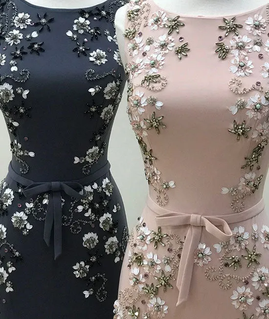 Unique round neck mermaid beads long prom dress, evening dress