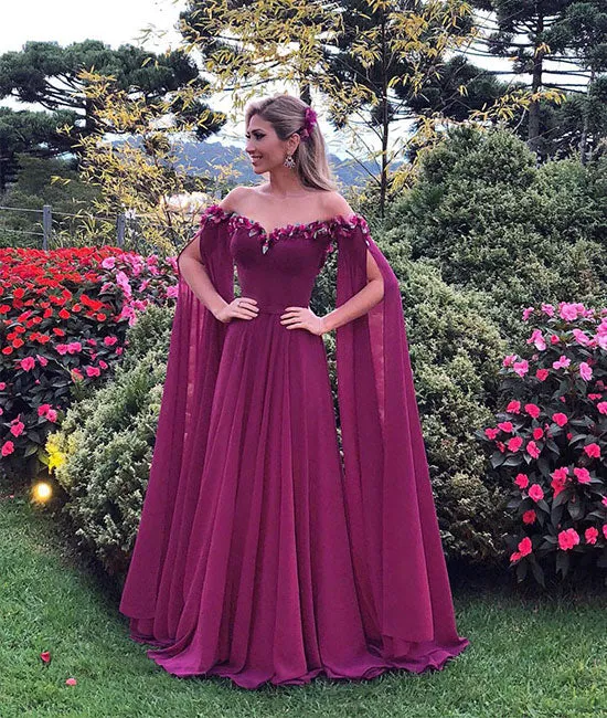 Unique sweetheart chiffon long prom dress, chiffon evening dress