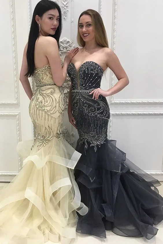 Unique sweetheart neck mermaid long prom dress, evening dress