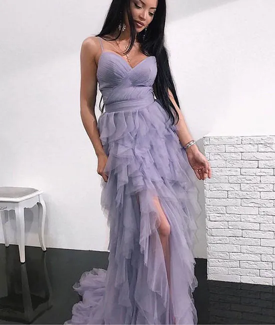 Unique sweetheart tulle long prom dress, tulle evening dress