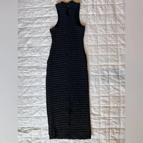 Urban Outfitters Black Gina Bubble Knit Quilted Puff Midi Dress w/ Slit - Small