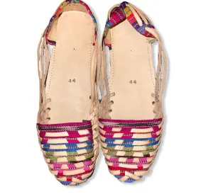 US 11.5/12 WIDE FIT Handmade Colorful Leather Huarachas- Huarachas de Multicolores Elaboradas a mano