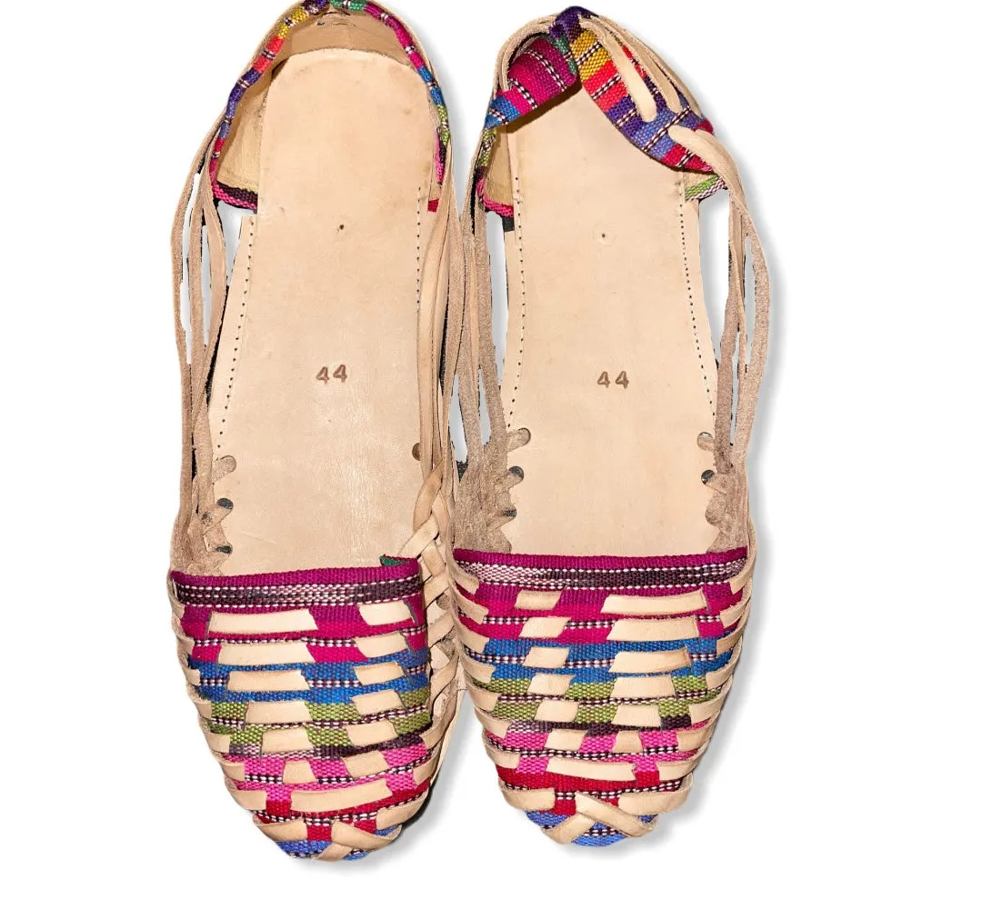 US 11.5/12 WIDE FIT Handmade Colorful Leather Huarachas- Huarachas de Multicolores Elaboradas a mano