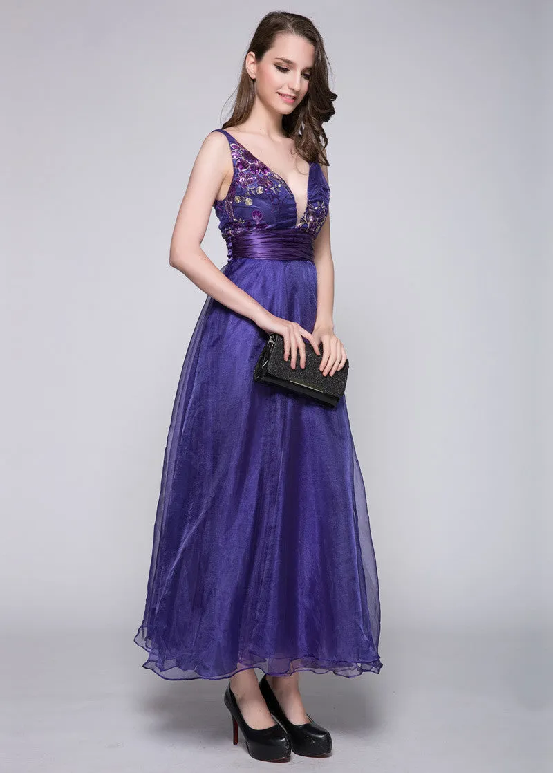 V-Neck Neckline A-Line Evening Dress