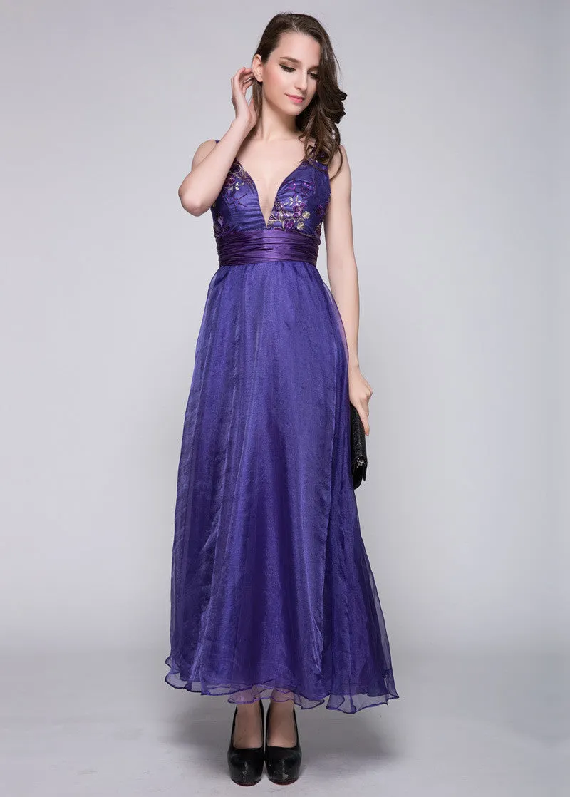 V-Neck Neckline A-Line Evening Dress
