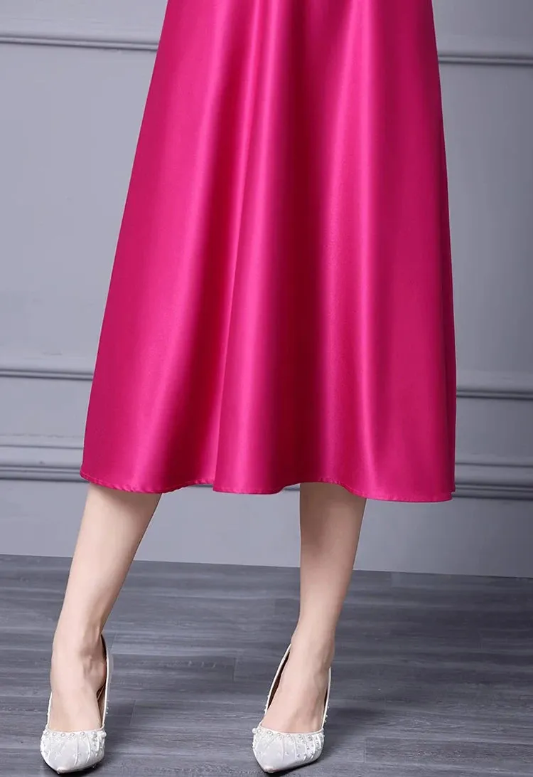 Vanessa Turn-Down Collar Sleeveless Beading Solid Color Commuter Dress