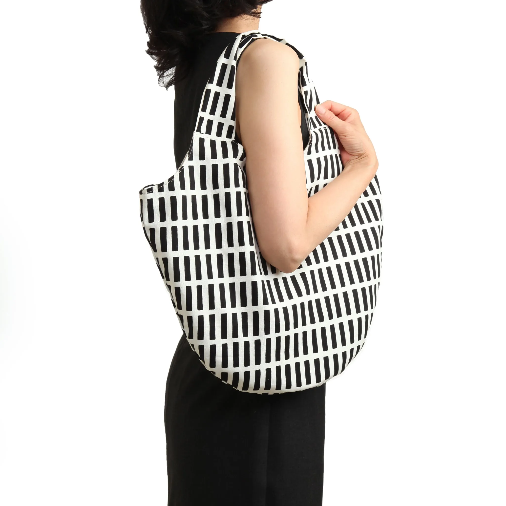 Versatile Handmade Black & White Cotton Bag with Pouch