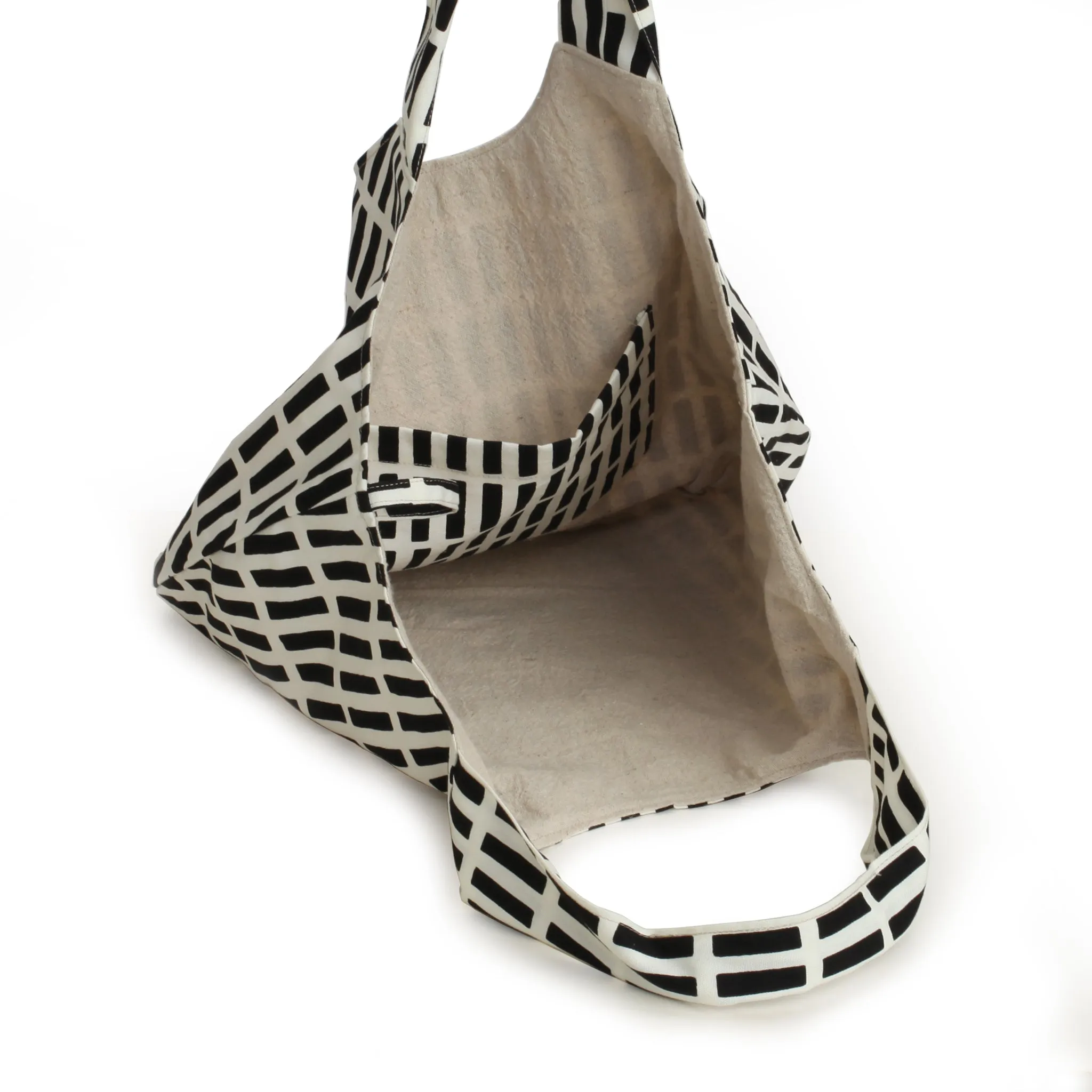 Versatile Handmade Black & White Cotton Bag with Pouch