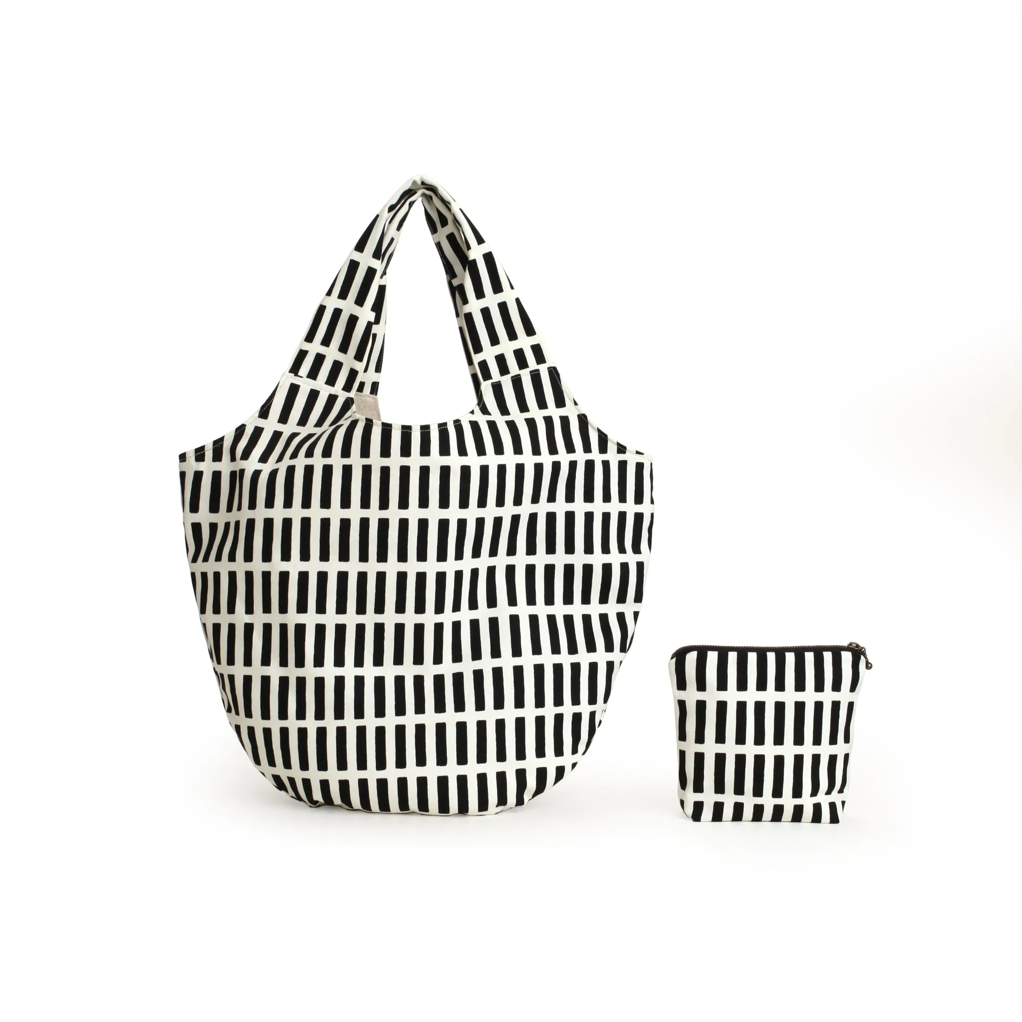 Versatile Handmade Black & White Cotton Bag with Pouch