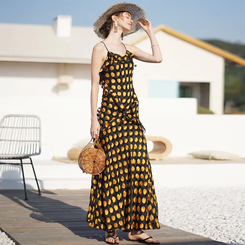 Vintage open back dress lace up ruffle dress