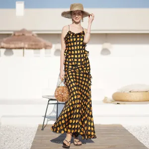 Vintage open back dress lace up ruffle dress
