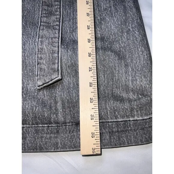 WHBM Denim Dress Size 10 Gray Acid Wash Snap Button Front Belt Cap Sleeves Mini