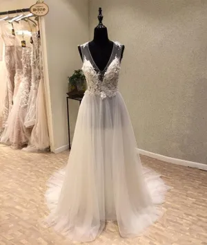 White A-Line Tulle Lace Long Prom Dress