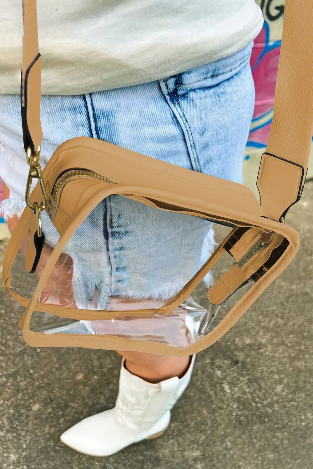 White Clear PVC Leather Strap Crossbody Bag