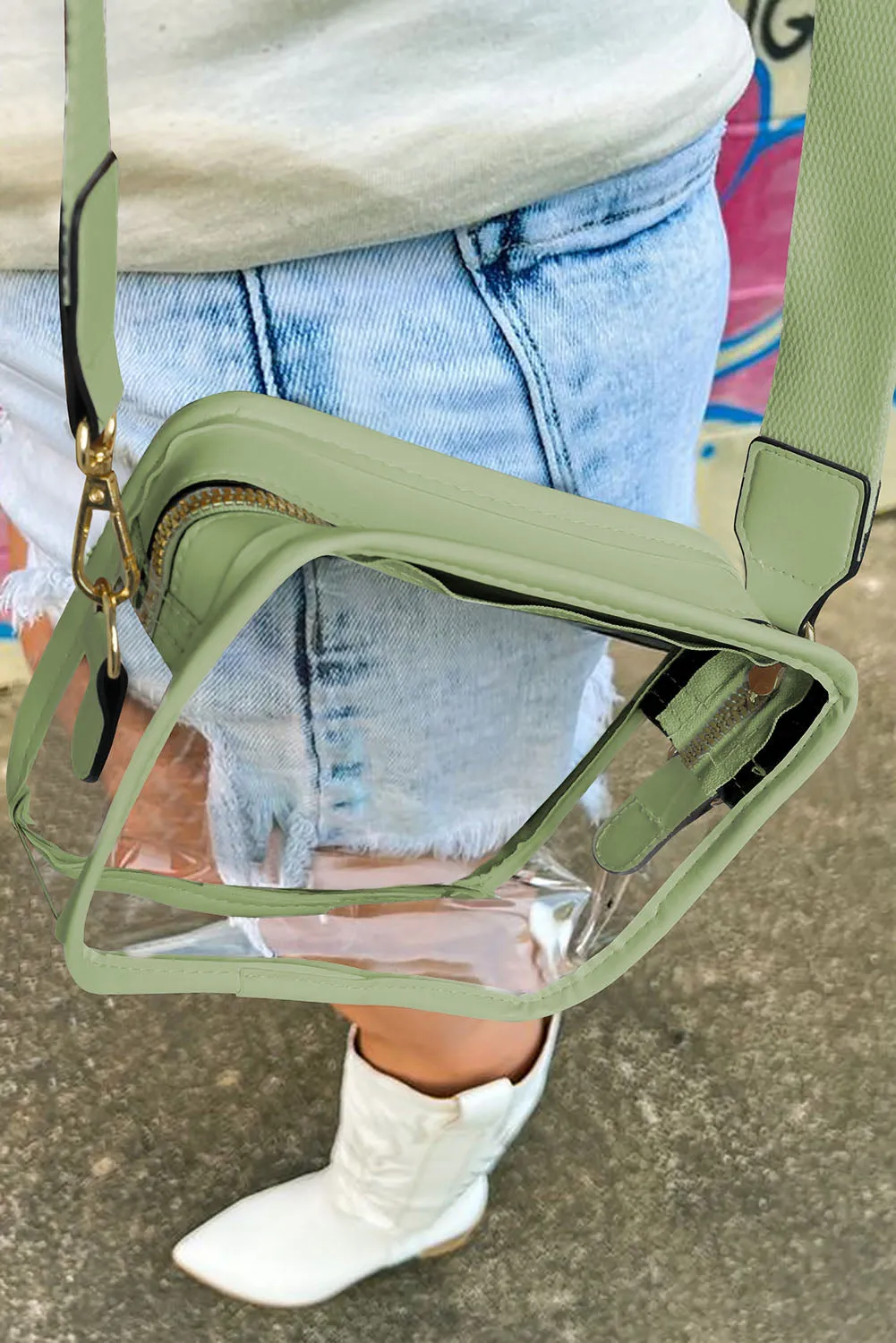 White Clear PVC Leather Strap Crossbody Bag