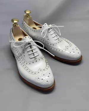 White Leather Cedara Brogue Wingtip Oxfords - Formal Shoes