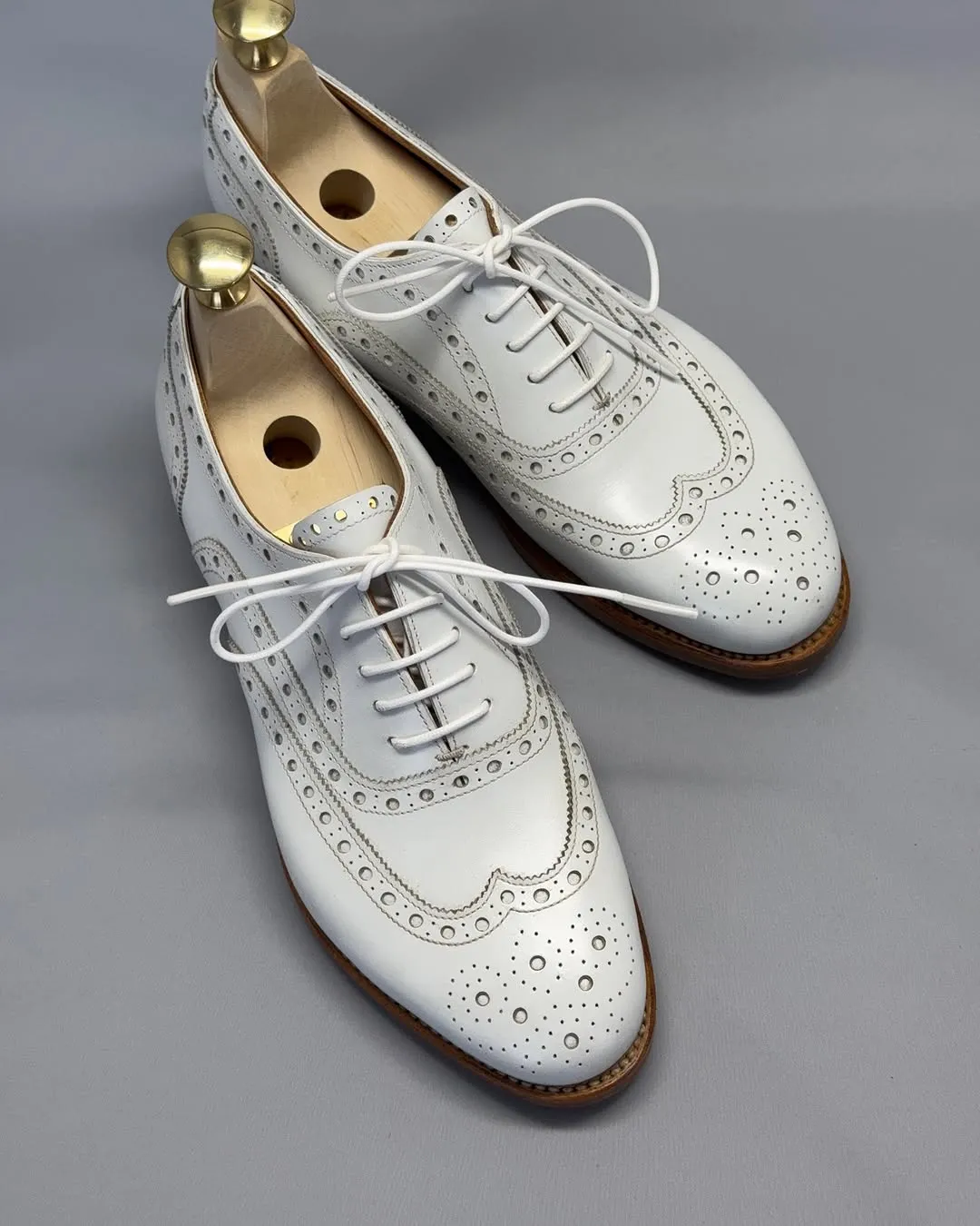 White Leather Cedara Brogue Wingtip Oxfords - Formal Shoes
