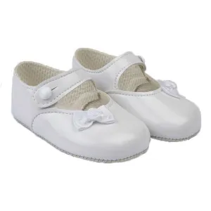 White Patent Rose Bow Soft Sole Shoes