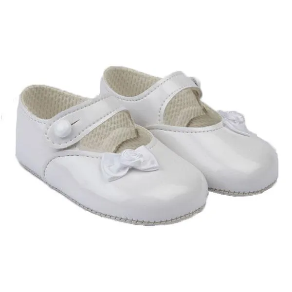 White Patent Rose Bow Soft Sole Shoes