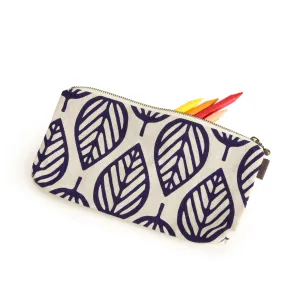 White Pouch With Blue Leaf Design