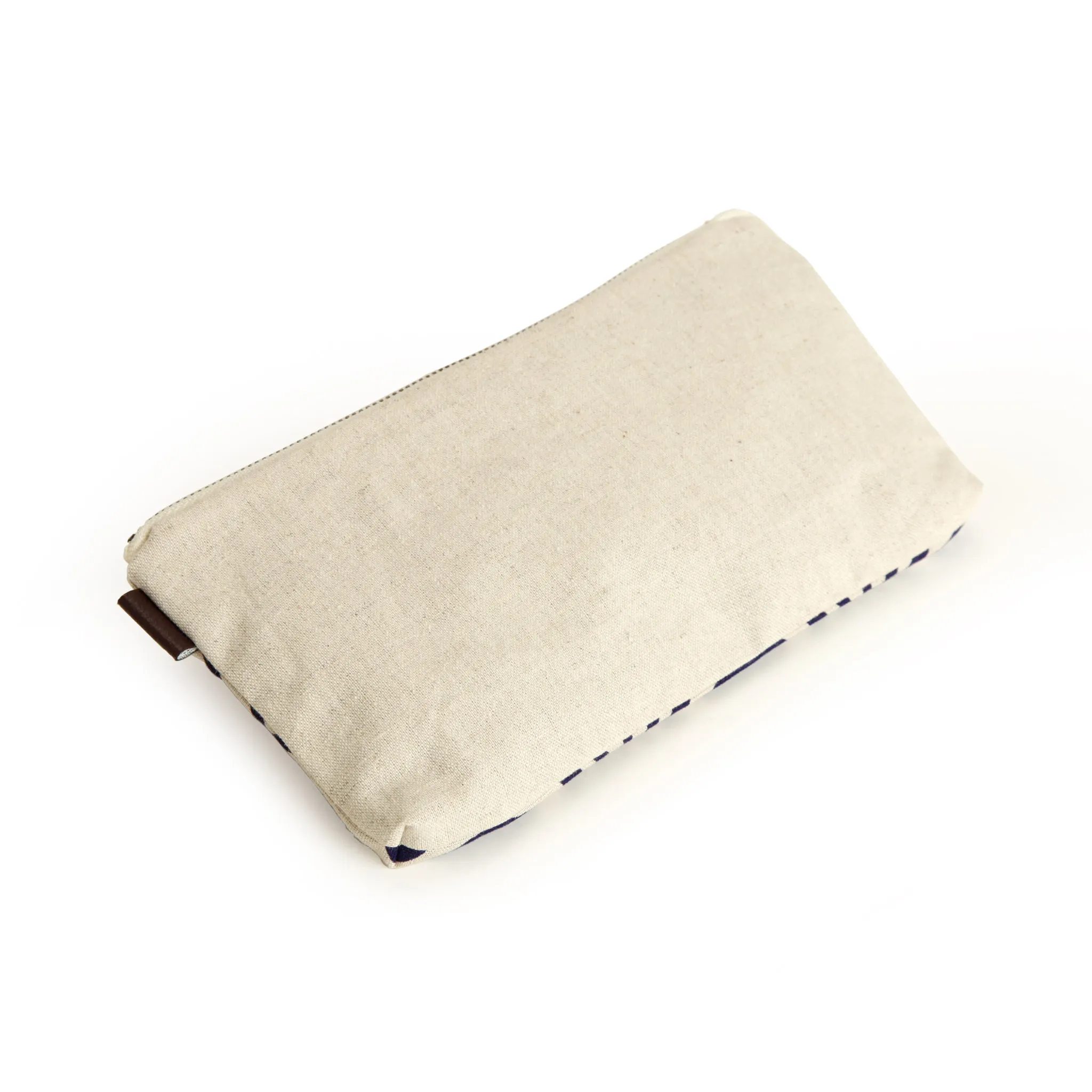 White Pouch With Blue Leaf Design