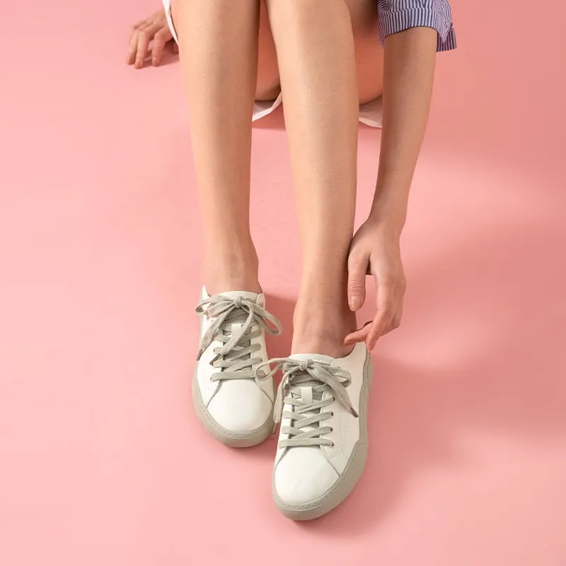 White Sneakers Women Genuine Cow Leather Round Toe Lace-Up Closure Spring Autumn Lady Casual Flat Shoes Handmade