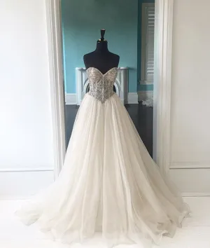 White sweetheart sequin long prom dress, white evening dress