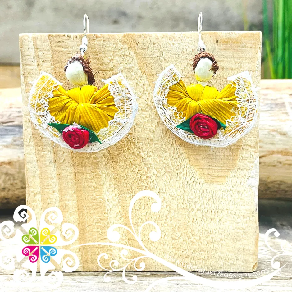 Wide Skirt Doll Earrings - Corn Husk Earrings