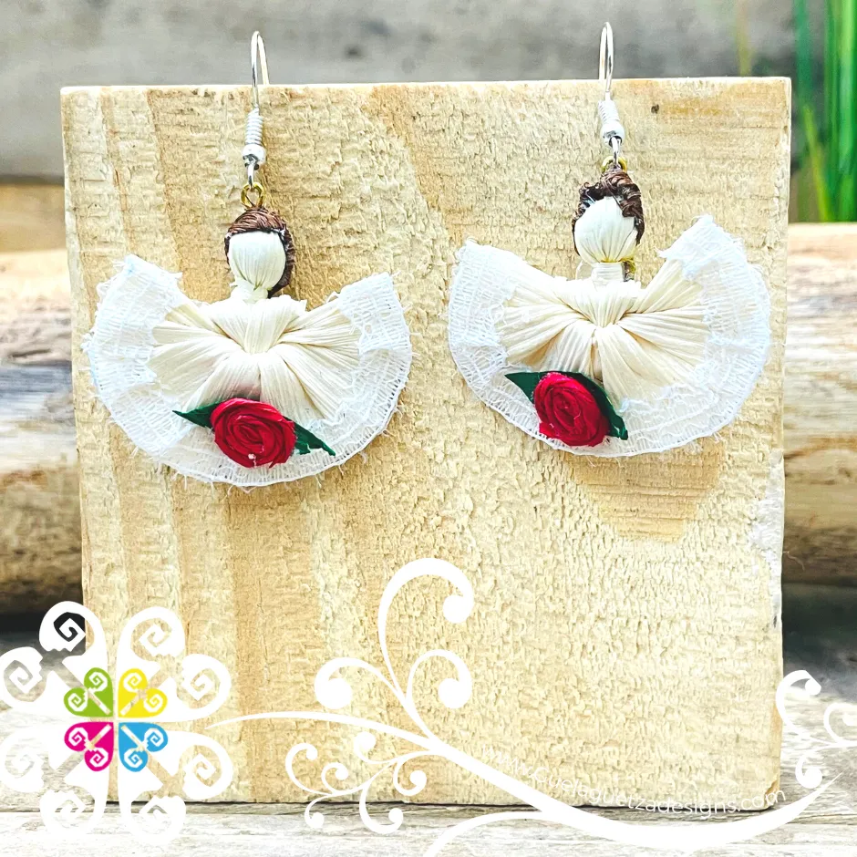 Wide Skirt Doll Earrings - Corn Husk Earrings
