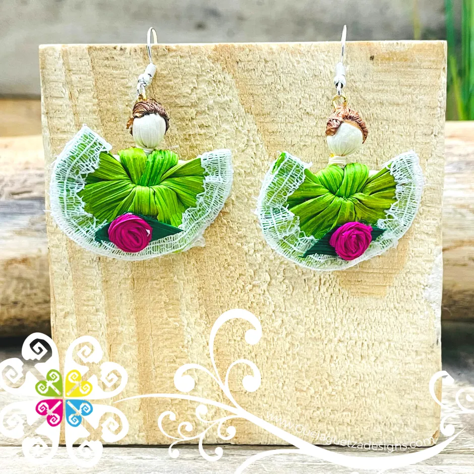 Wide Skirt Doll Earrings - Corn Husk Earrings
