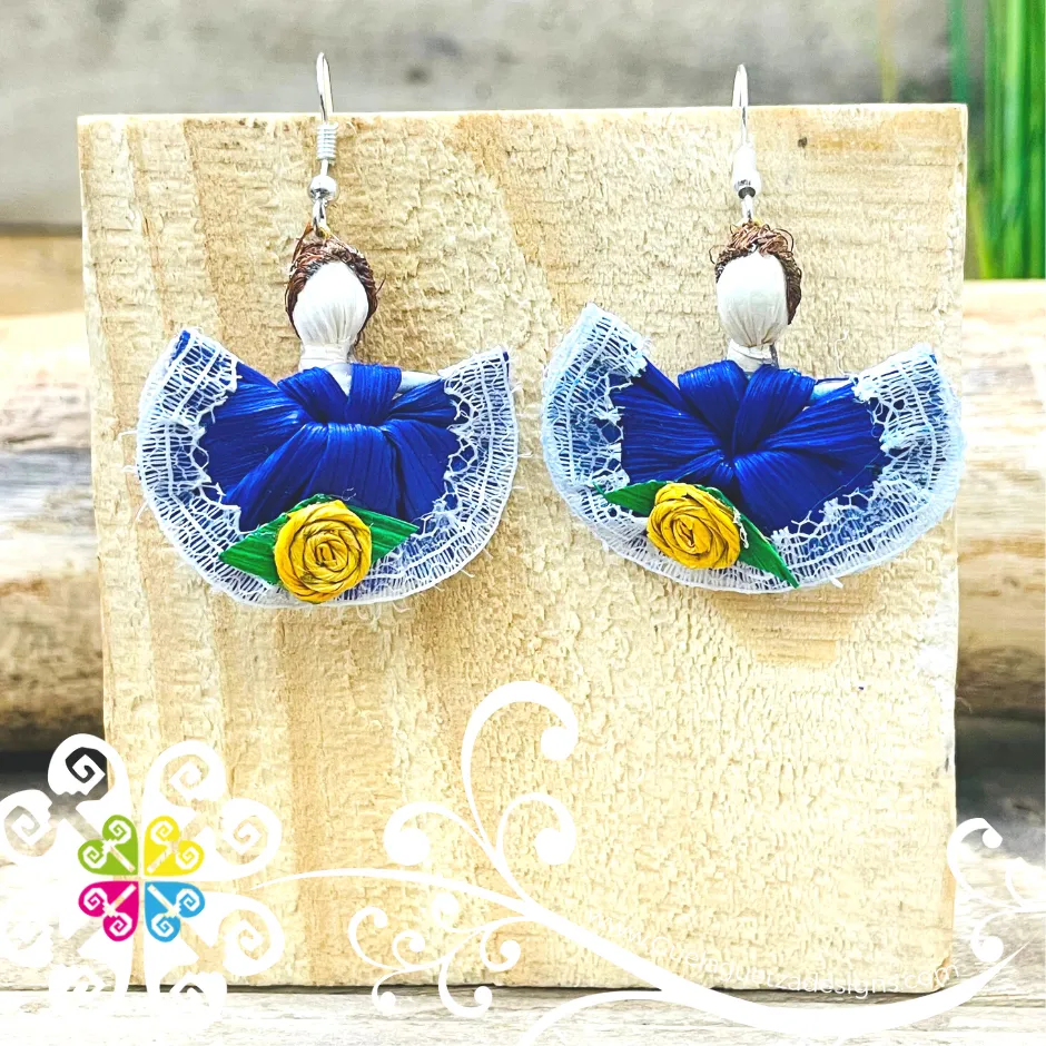 Wide Skirt Doll Earrings - Corn Husk Earrings