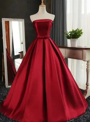 Wine Red Satin Long Formal Gown, Burgundy Sweet 16 Dresses, Cute Party Gowns