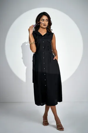 Wing collar Sleeveless Belt Dress