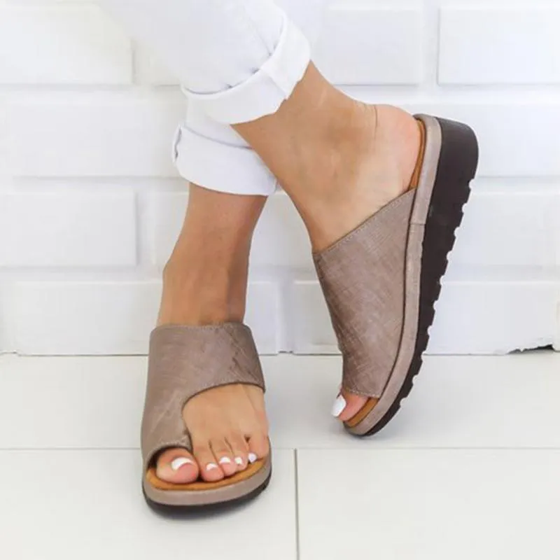 Women  Leather Shoes   Flat Sole Lady Casual Soft  Toe Foot Correction Sandal