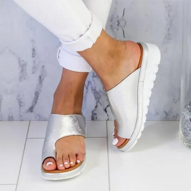 Women  Leather Shoes   Flat Sole Lady Casual Soft  Toe Foot Correction Sandal