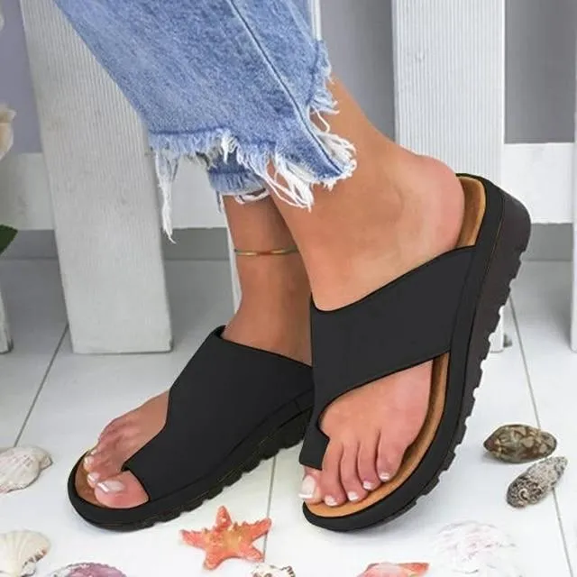 Women  Leather Shoes   Flat Sole Lady Casual Soft  Toe Foot Correction Sandal