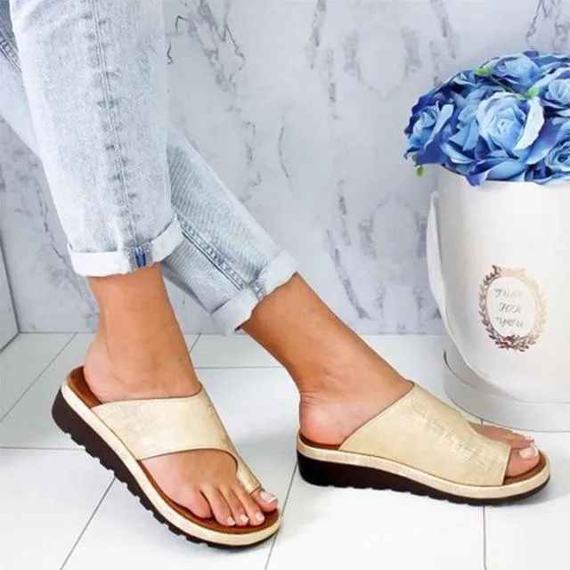 Women  Leather Shoes   Flat Sole Lady Casual Soft  Toe Foot Correction Sandal
