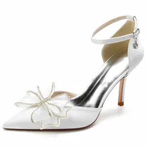 Womens Ankle Strap Pumps with Bow Party Heels Formal Dress Shoes