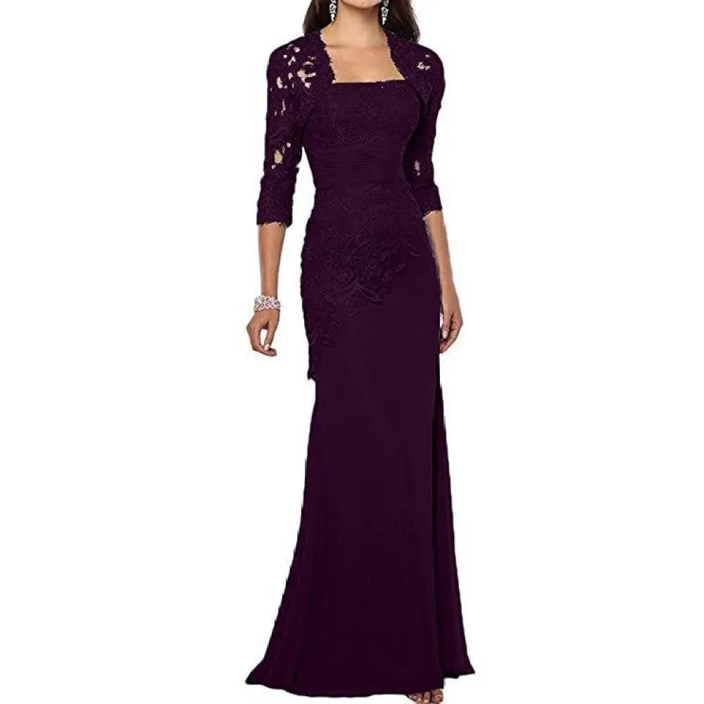 Womens Lace Wedding Bridesmaid Dress Formal Gowns with Jacket