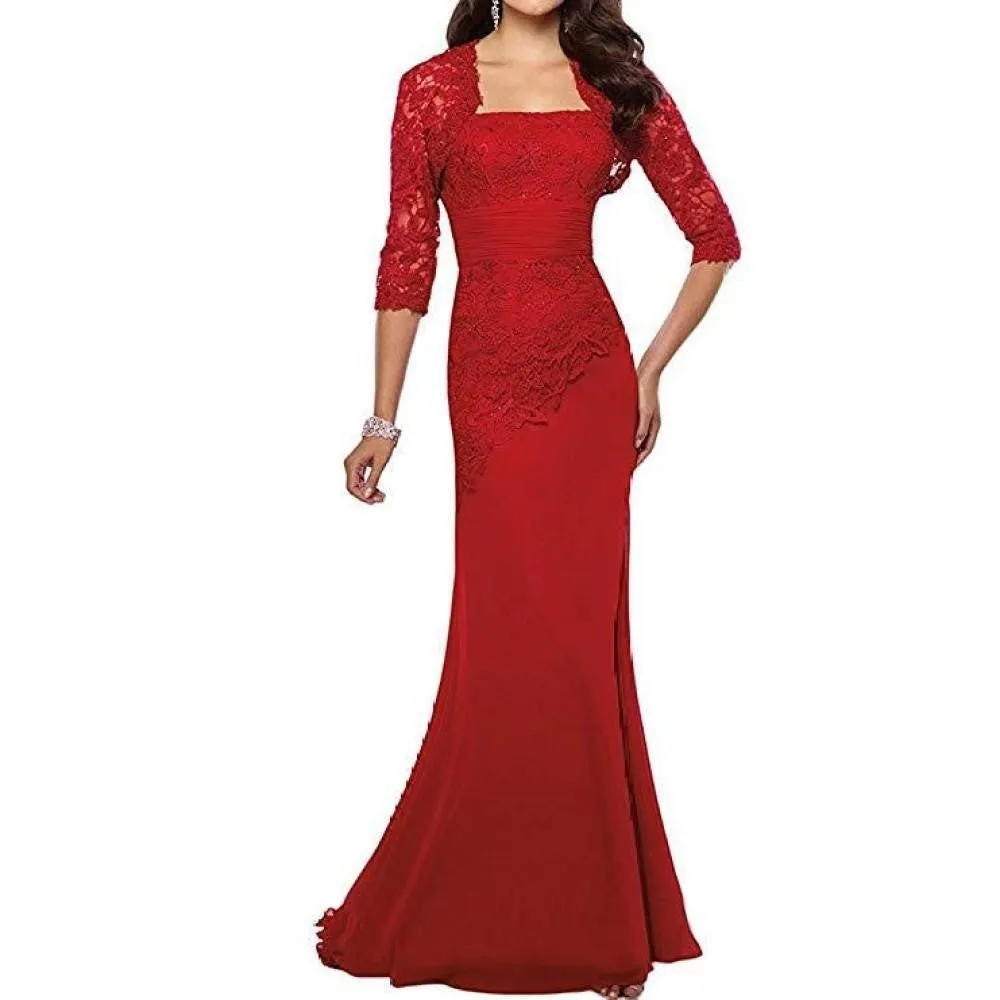 Womens Lace Wedding Bridesmaid Dress Formal Gowns with Jacket