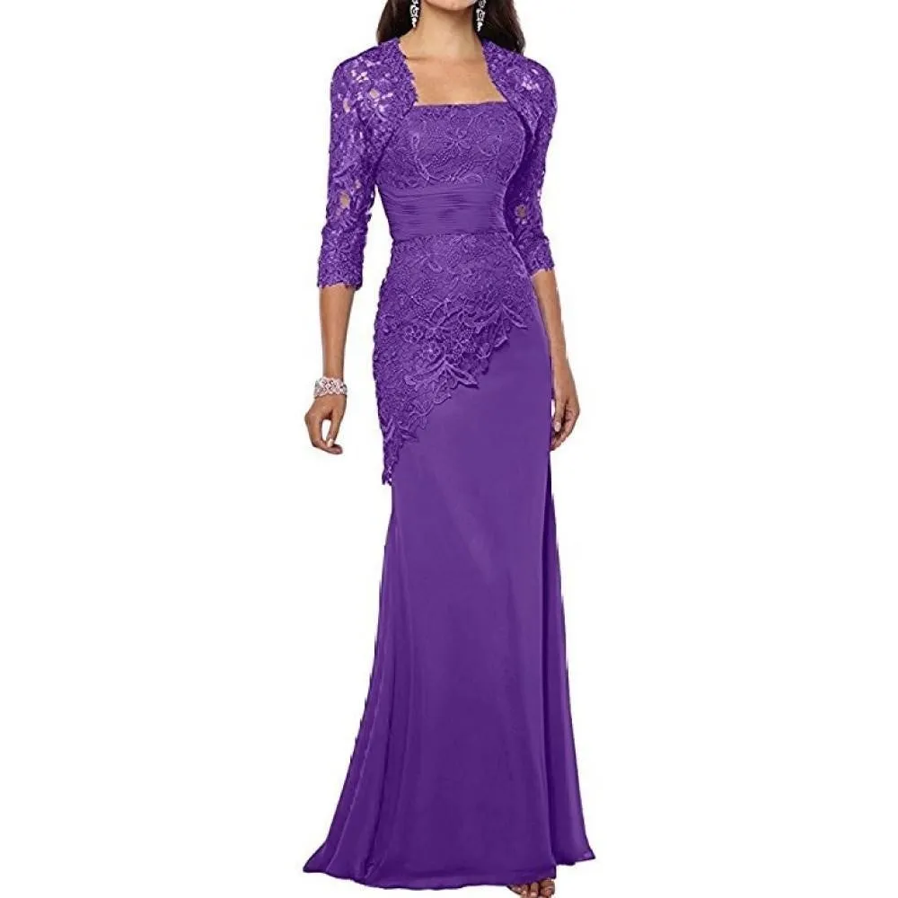Womens Lace Wedding Bridesmaid Dress Formal Gowns with Jacket