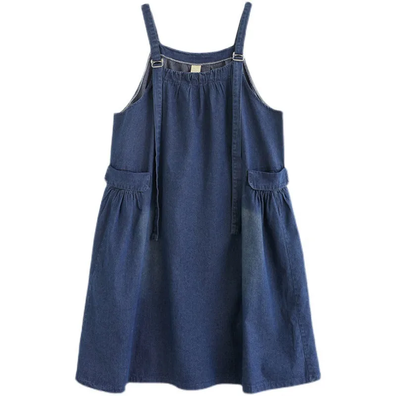 Women's Loose Plus Size Denim Suspender Dress