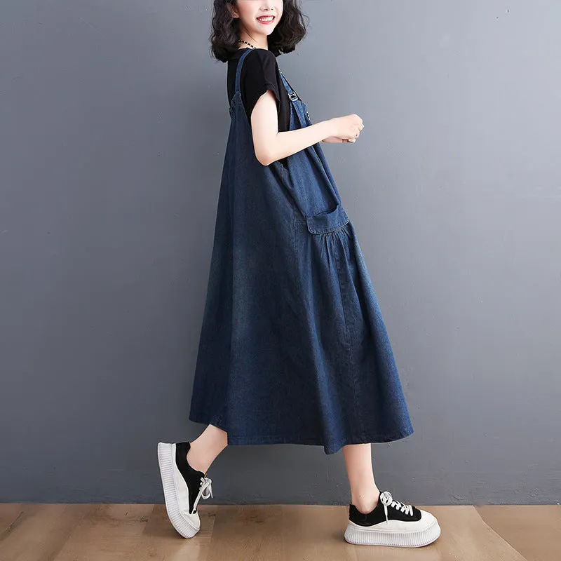 Women's Loose Plus Size Denim Suspender Dress