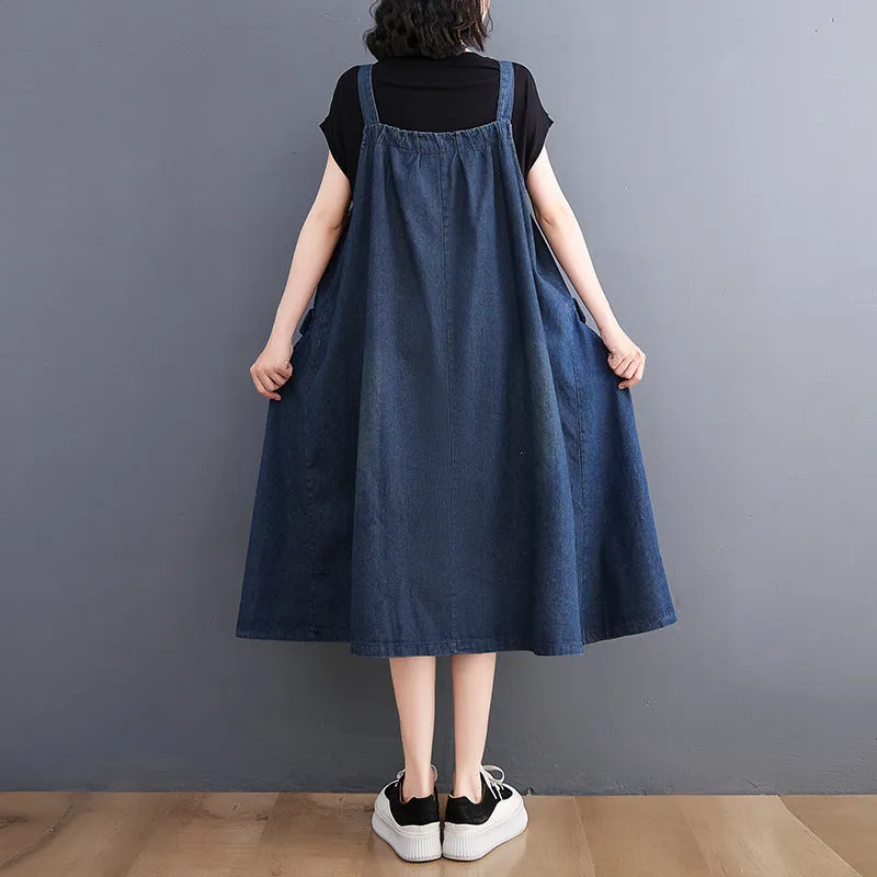 Women's Loose Plus Size Denim Suspender Dress