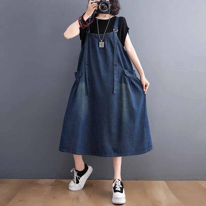 Women's Loose Plus Size Denim Suspender Dress