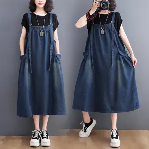 Women's Loose Plus Size Denim Suspender Dress