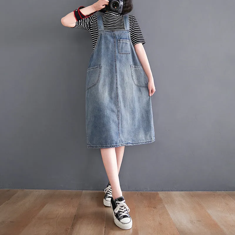 Women's New Loose Large Size Denim Suspender Dress