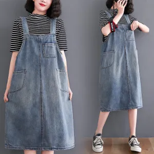 Women's New Loose Large Size Denim Suspender Dress